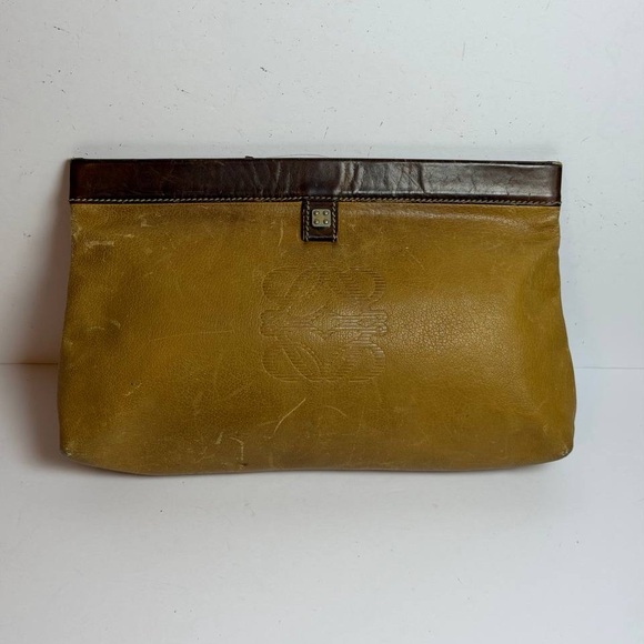 Loewe Handbags - Vintage Loewe Anagram Embossed Leather Clutch Bag